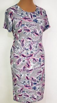 Rózsaszín-sötétkék-fehér, színű mintás, selymes anyagú ruha L-5XL