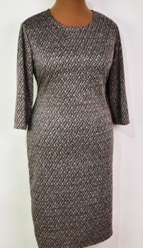 Fekete-bézs színű, rombusz mintás, pamutos anyagú ruha XL-5XL