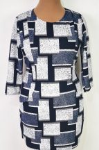   Fehér-kék színű, kocka mintás, kellemes, rugalmas, selymes anyagú tunika L-3XL