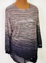   Elől sötétkék-rózsaszín,  muszlin betéttel díszített felső 54-60