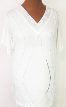 "V" nyakú, rövid ujjú, díszített, pamutos anyagú tunika 2XL/3XL-3XL/4XL