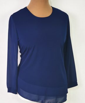 Muszlin ujjú, sötétkék színű, selymes anyagú, alkalmi  felső  46-52