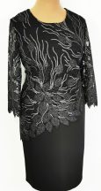   Fekete ezüst színű, hímzett csipke rátéttel díszített alkalmi ruha 48-58
