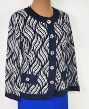   Fehér-sötétkék mintás, hosszú ujjú, alkalmi blézer 44-54