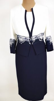 Gyönyörű, sötétkék-fehér színű, két részes alkalmi kosztüm 42-56