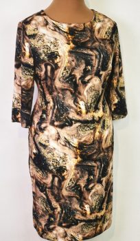 Bézs-barna-sötétbarna színű  mintával díszített ruha 42-52