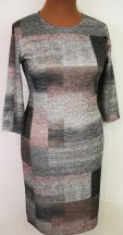   Világosszürke-sötétszürke-rózsaszín színű mintával díszített ruha 42-50