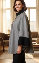   Selyembéléses, szürke  alapszínű, cipzárral variálható, átmeneti, alkalmi szövet kabát 4XL/5XL-5XL/6XL