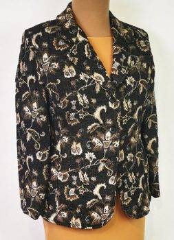 Végig gombos, sötétbarna-világosbarna mintás kiskabát 46-50