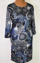 Kék-szürke mintás, zsebes, pamutos anyagú ruha 44-54