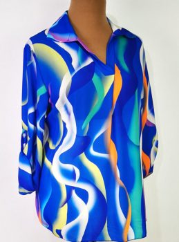 "V", kihajtós nyakú,  3/4-es roll-upos ujjú, kerekített aljú, selymes anyagú felső  2XL/4XL