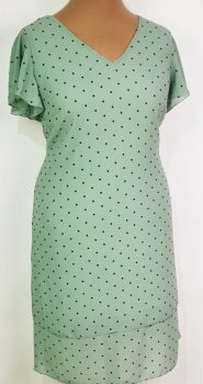 Zöld alapszínen, fekete pöttyös mintás ruha 46-56