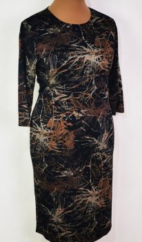 Fekete alapon, Bézs-barna színű mintás, pamutos anyagú ruha 48-54