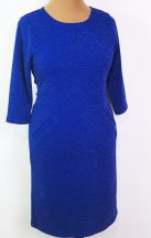   Királykék színű, ezüstösen csillogó, zsebes, selymes anyagú ruha 42-52