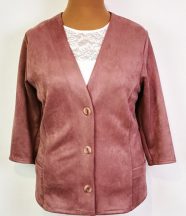   "V" nyakú, 3 gombos, zsebes, 3/4 ujjú, bársonyos tapintású alkalmi blézet XL-4XL