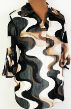   "V", kihajtós nyakú,  3/4-es roll-upos ujjú, kerekített aljú, selymes anyagú felső  2XL/4XL