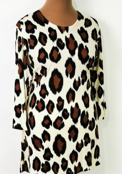 Bézs alapon, barna-fekete mintás, kellemes, rugalmas, pamutos anyagú tunika L-3XL